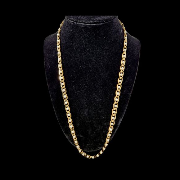 Vtg Signed Napier Caged Faux Pearl and Gold Tone Link Chain Classy Necklace - Picture 1 of 8